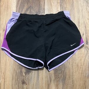 Nike Black Athletic Shorts with Purple Panels and Lavender Trim